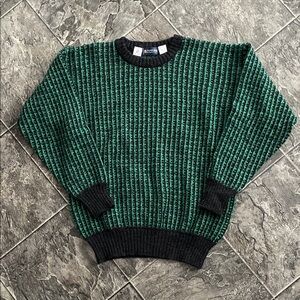 AUSTIN REED Shetland Wool Vintage Green Black Knit Grandpa Cottagecore Sweater